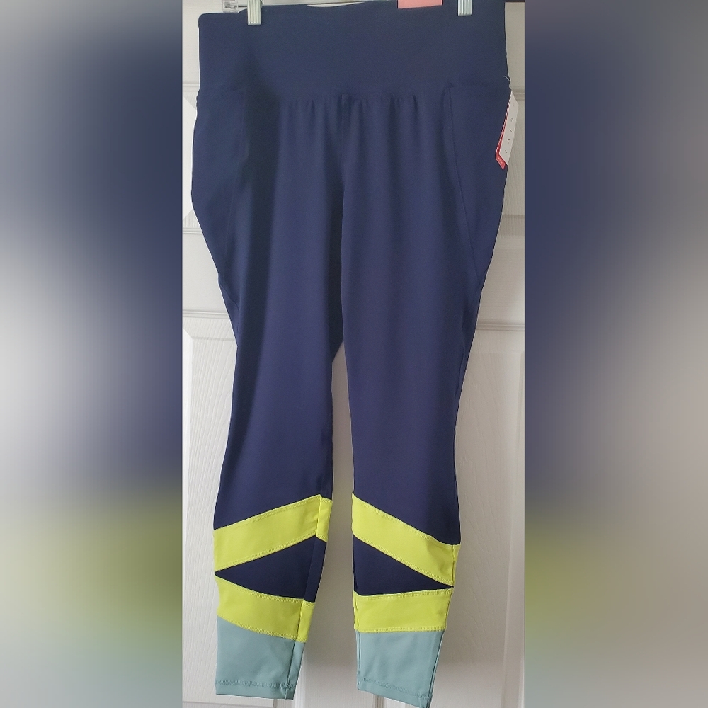 Lane Bryant Blue and Lime Track Pants with Color-Block Design
